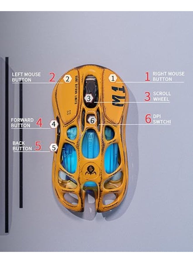 Mercury M1 Pro Gaming Mouse, Lightweight Magnesium Alloy, 26,000 DPI, PAW3395DM Sensor, 5 Programmable Buttons, Support Wired/2.4GHz/BT, Up to 200 Hours Battery Life (Battle-Yellow) - Image 5
