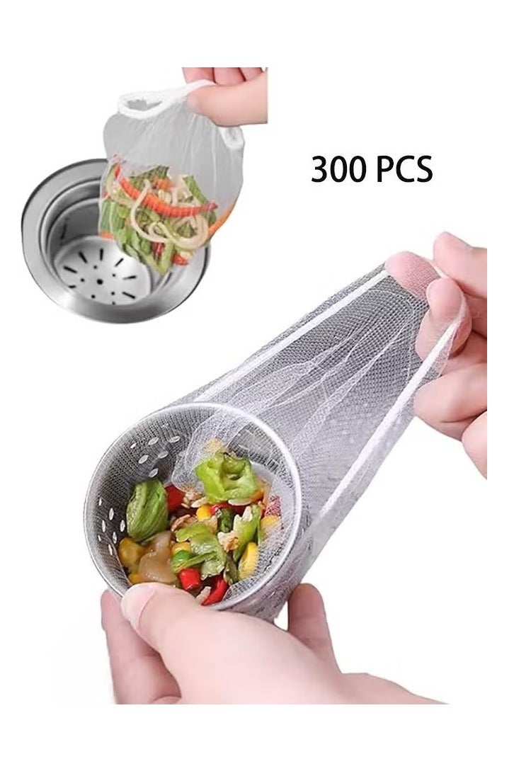 300 قطعة من أكياس مصفاة الحوض الشبكية للاستخدام مرة واحدة، أكياس قمامة مصفاة حوض المطبخ، أكياس فلتر مصفاة الحوض، أكياس فلتر مرنة مضادة للانسداد، أكياس فلتر مصفاة شبكية لصرف الحوض - Image 1