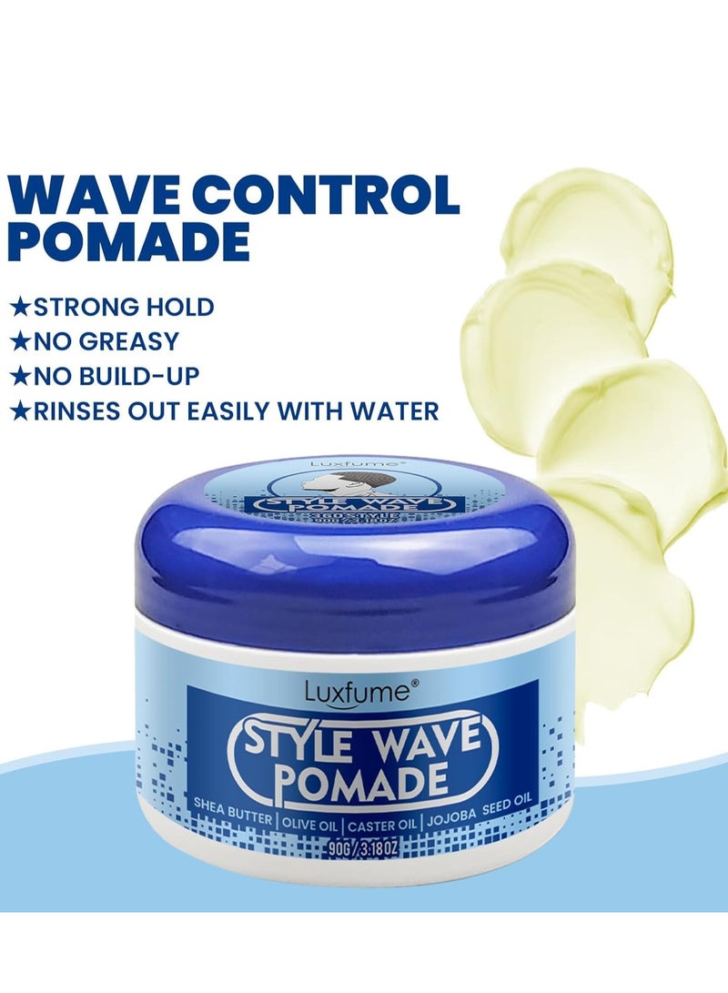 لوكس فيوم كريم زبدة الزبدة الطبيعي للرجال 360 Wave Training and Wolfing Grease مملوء بزيت بذور الجوجوبا بزبدة الشيا للتحكم في الرطوبة موجات ذات طبقات ولمعان حريري 3.18 أوقية - Image 3