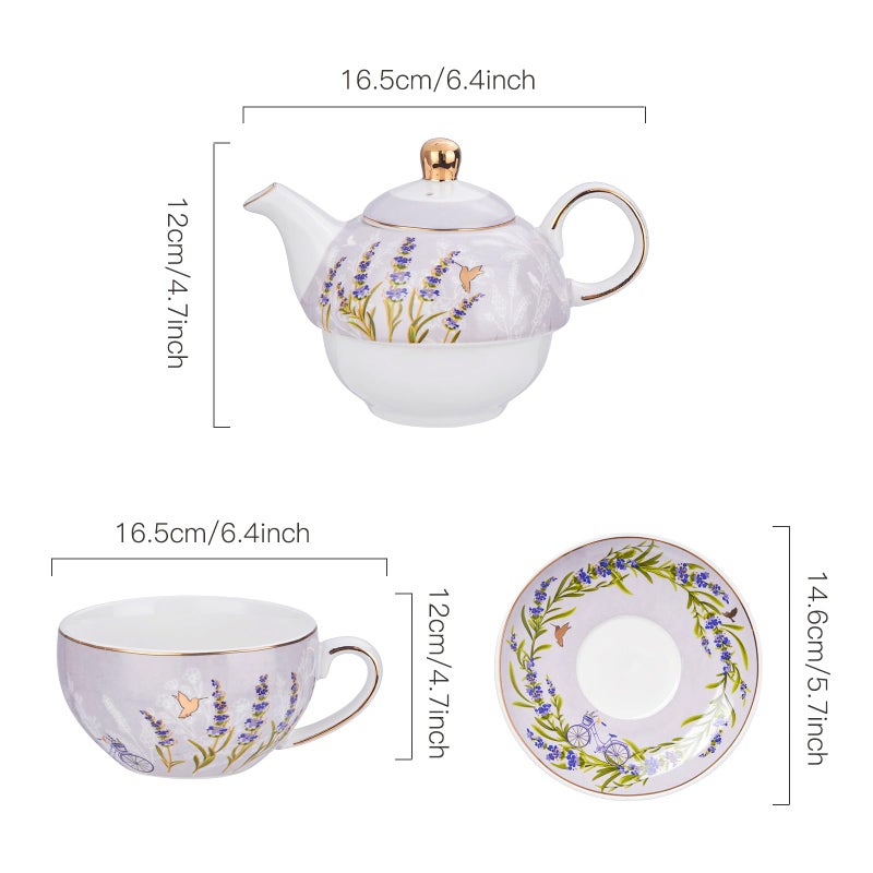 CHILDIKE Tea for One Set, Tea for One Teapot and Cup Set, Individual Teapot with Cup and Saucer, Porcelain Floral Tea Set Gift for Women, Mather, Christmas, Valentine - Image 2