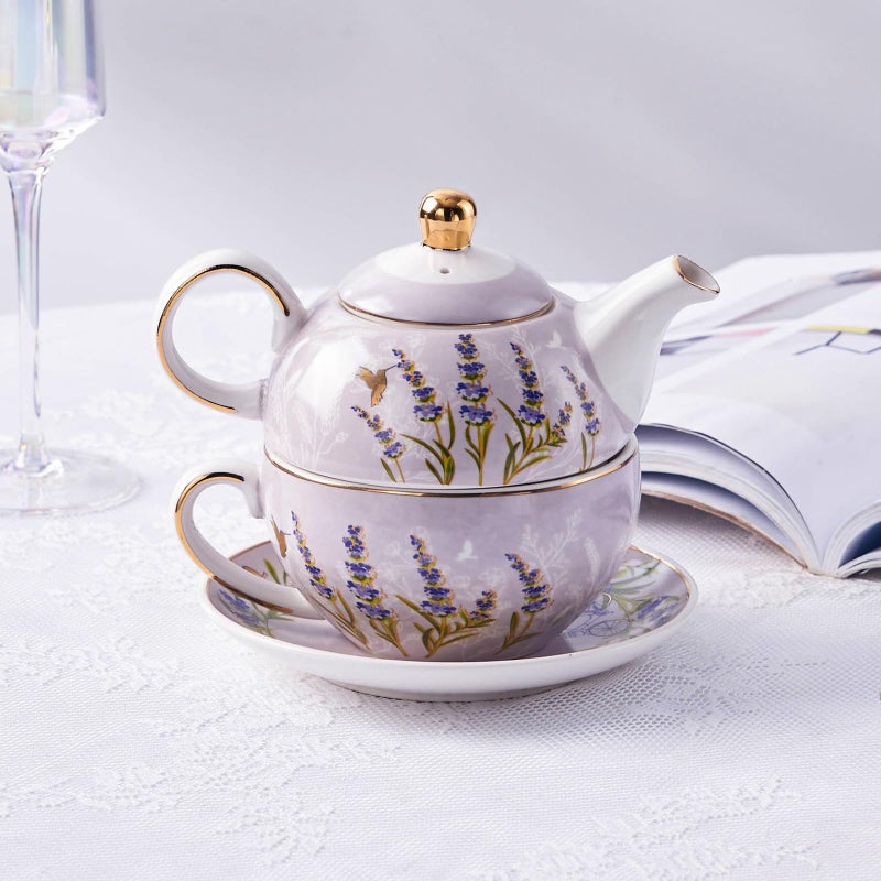 CHILDIKE Tea for One Set, Tea for One Teapot and Cup Set, Individual Teapot with Cup and Saucer, Porcelain Floral Tea Set Gift for Women, Mather, Christmas, Valentine - Image 4