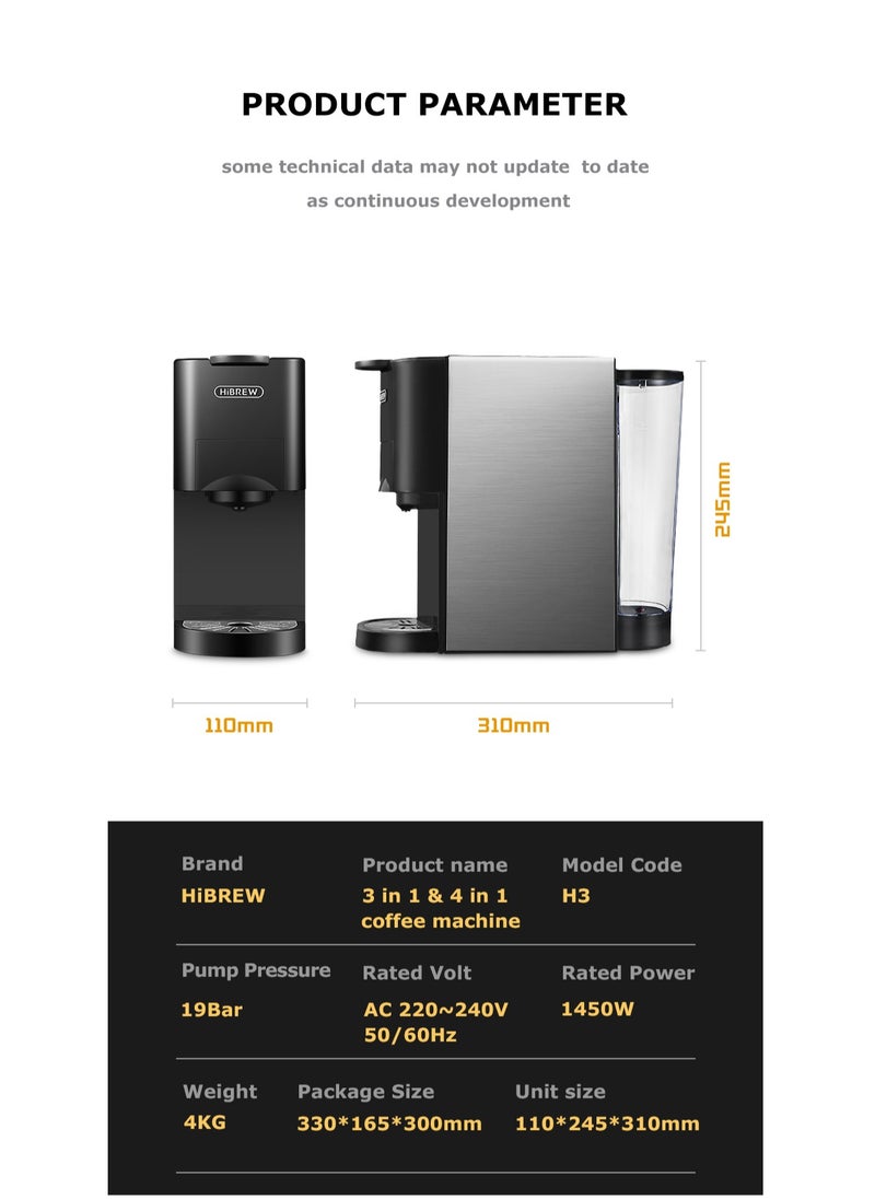 HiBREW - HiBREW 5 ADAPTERS 5 in 1 Multi Capsule 1450w Espresso DG K-cup Hot and Cold Brew  Cup capsule coffee maker H3A - Image 1