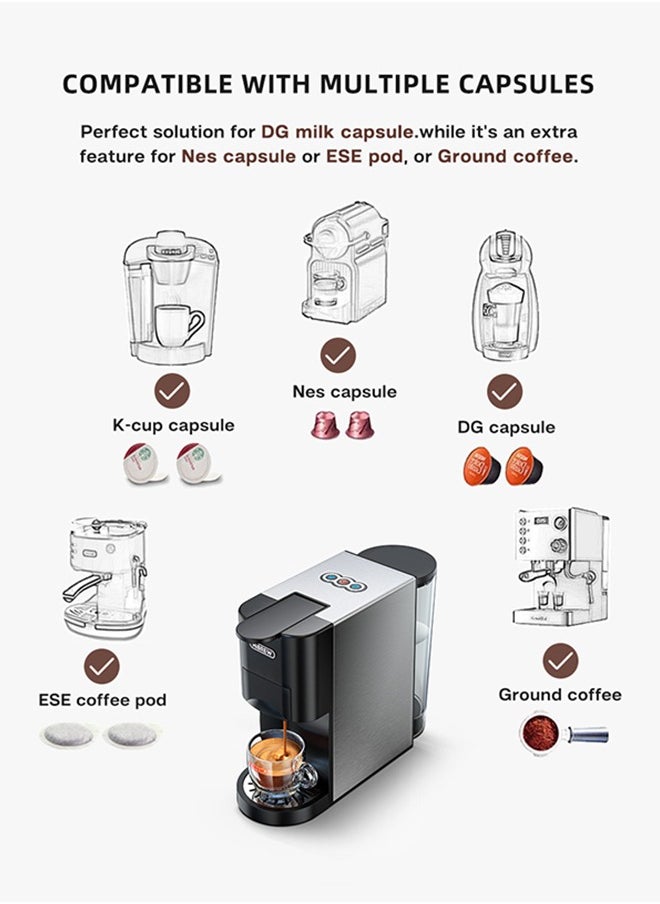HiBREW - HiBREW 5 ADAPTERS 5 in 1 Multi Capsule 1450w Espresso DG K-cup Hot and Cold Brew  Cup capsule coffee maker H3A - Image 1