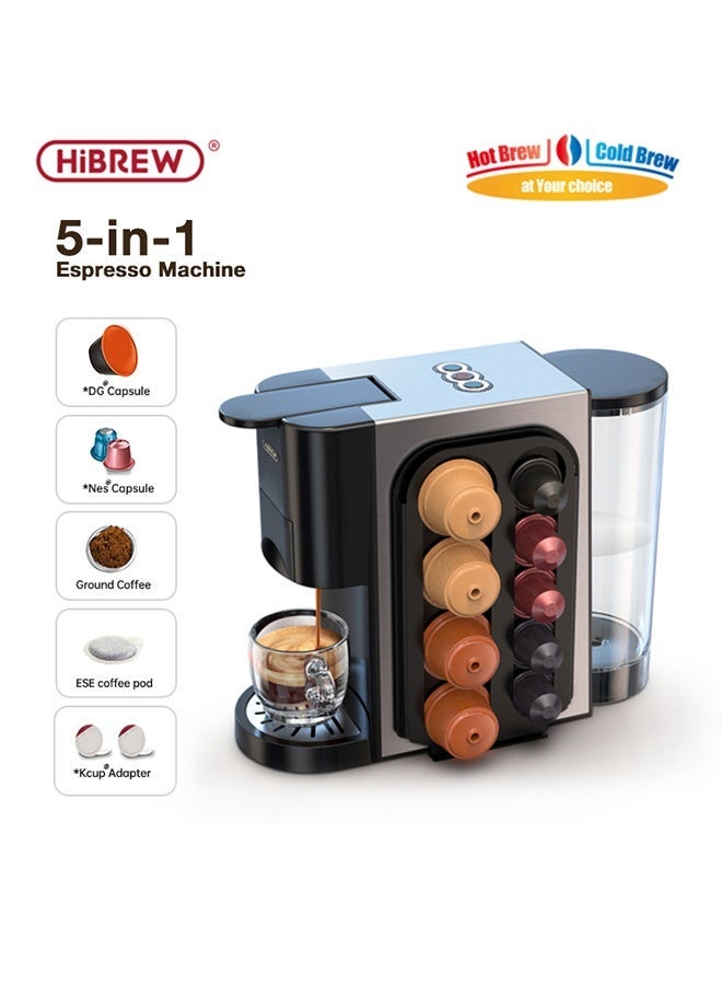 هيبرو هايبرو ماكينة قهوة متعددة الكبسولات, أداة صنع القهوة 4 في 1، لإعداد الاسبريسو والقهوة بحليب ونسبريسو وجراب تقديم الاسبريسو السهل والمسحوق، صانعة القهوة من المعدن المقاوم للصدأ H3A - Image 1