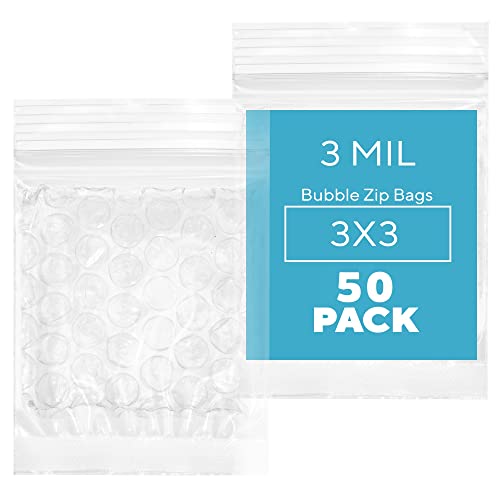GPI POLY GPI - 50 Count, 3" x 3" Bubble Recloasable Zip Bags, 3 Mil Thick, Resealable, Reusable, Protective Bubble Pouch, Double Sided Cushion Wrap Bags For Storage Packaging, Mailing & Shipping Fragile - Image 5