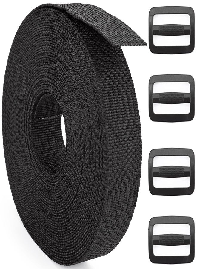 DEYACE 2 Inch Nylon Webbing Strap with Plastic Tri-Glide Slide Clips, 10 25 50 Yards Heavy Duty Nylon Strapping for Indoor or Outdoor Gear, DIY Crafting, Repairing (Black, 2" x 10 Yards) - Image 1
