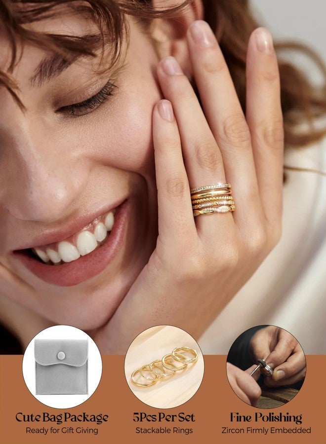 THUNARAZ Stackable Rings for Women Non Tarnish 14k Gold Plated Rings Thin Gold Ring Stack Cubic Zirconia Thumb Ring Set Dainty Trendy Minimalist Statement Promise Engagement Bands Size 5-10, 10 - Image 3