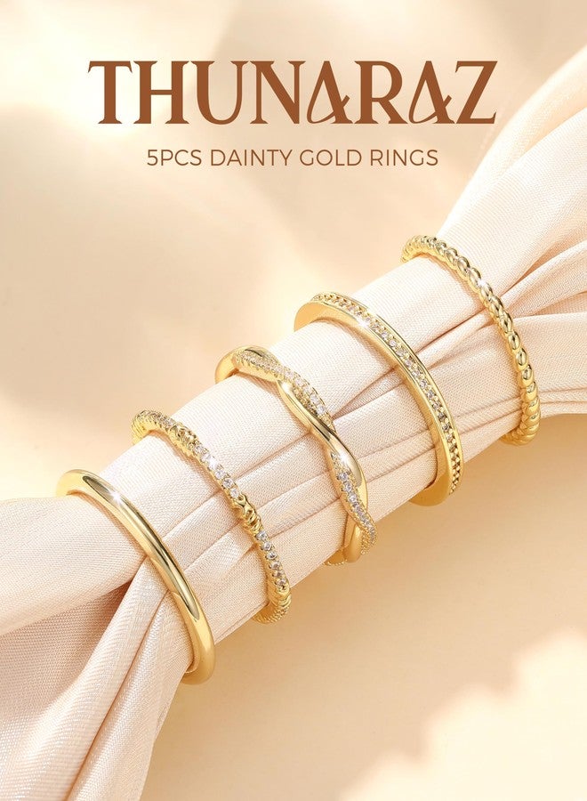 THUNARAZ Stackable Rings for Women Non Tarnish 14k Gold Plated Rings Thin Gold Ring Stack Cubic Zirconia Thumb Ring Set Dainty Trendy Minimalist Statement Promise Engagement Bands Size 5-10, 10 - Image 4