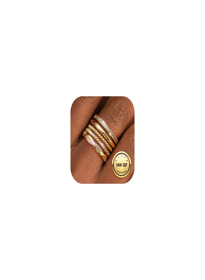 THUNARAZ Stackable Rings for Women Non Tarnish 14k Gold Plated Rings Thin Gold Ring Stack Cubic Zirconia Thumb Ring Set Dainty Trendy Minimalist Statement Promise Engagement Bands Size 5-10, 10 - Image 1