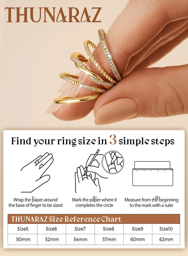 THUNARAZ Stackable Rings for Women Non Tarnish 14k Gold Plated Rings Thin Gold Ring Stack Cubic Zirconia Thumb Ring Set Dainty Trendy Minimalist Statement Promise Engagement Bands Size 5-10, 10 - Image 5