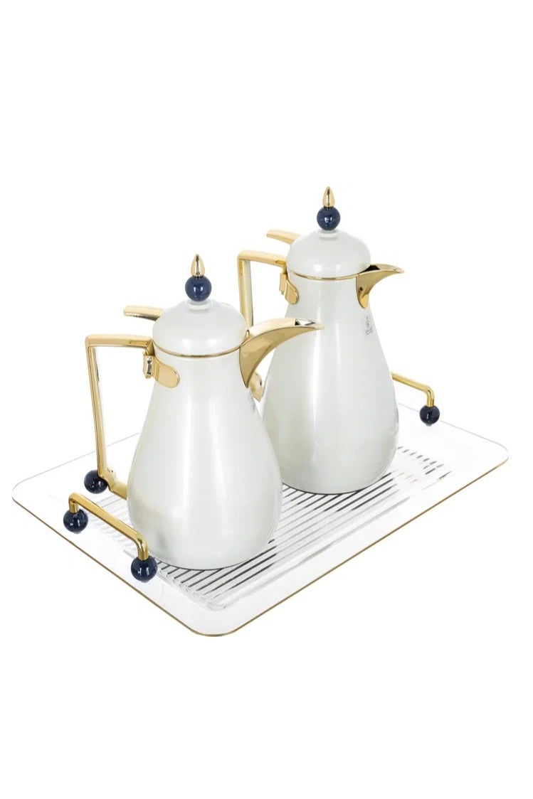 السيف غاليري طقم ترامس كريستال السيف غاليري، 1/0.7 لتر، طوفرية، حافظة داخلية زجاج حراري، هيكل خارجي استيل - لؤلؤي ذهبي - Image 1