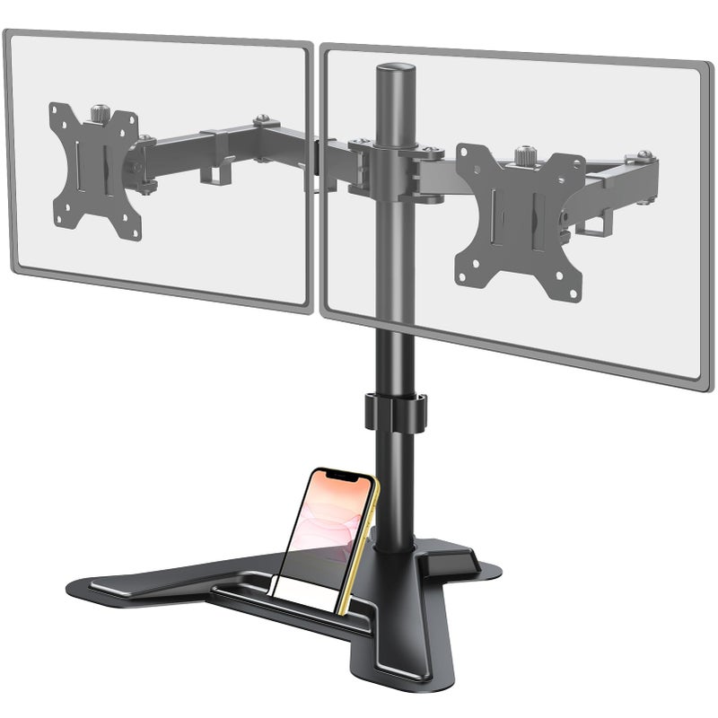 MOUNT PRO Dual Monitor Stand, Free-Standing Full Motion Monitor Desk Mount Fits 2 Screens up to 27 inches,17.6lbs with Height Adjustable, Swivel, Tilt, Rotation, VESA 75x75 100x100, Black - Image 1