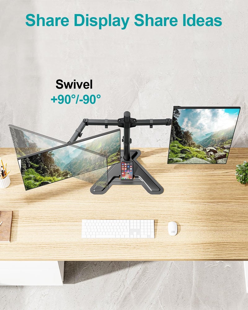 MOUNT PRO Dual Monitor Stand, Free-Standing Full Motion Monitor Desk Mount Fits 2 Screens up to 27 inches,17.6lbs with Height Adjustable, Swivel, Tilt, Rotation, VESA 75x75 100x100, Black - Image 5