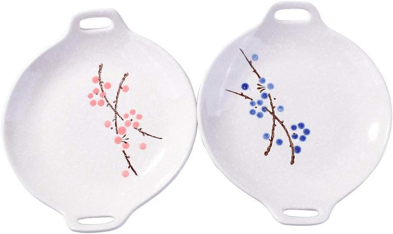 Whitenesser Japanese Handpainted Ceramic Dinner Plates Ceramic Dinner Plate Set of 2 Household TablewareRed and blue - Image 1