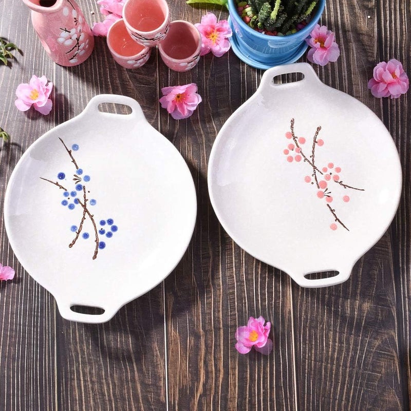 Whitenesser Japanese Handpainted Ceramic Dinner Plates Ceramic Dinner Plate Set of 2 Household TablewareRed and blue - Image 2
