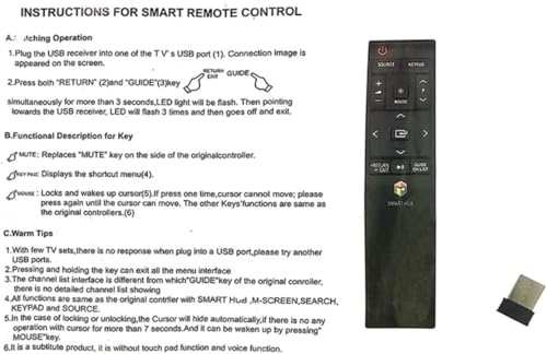 TALTAW Replacement Remote Control for Samsung USB Remote Control BN59-01220A/ BN59-01220E/ BN59-01220G/ BN59-01220B/ BN59-01220M/ SEK-3500U/ UA55JS8000W/ UA55JS9000W/ UA55JU6600W/ UA55JU7000W - Image 4