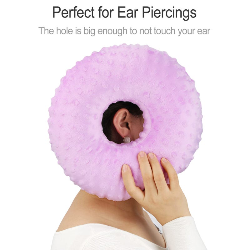 Heal n Hope Piercing Pillow Ear Pillows Donut with Hole for Ear Pain CNH, Piercing, Pain Relief Sleeping, Pressure Sore, Side Sleepers, Headphones Minky Dot Lavender  - Image 2