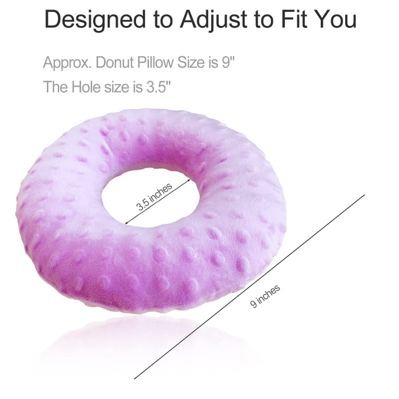 Heal n Hope Piercing Pillow Ear Pillows Donut with Hole for Ear Pain CNH, Piercing, Pain Relief Sleeping, Pressure Sore, Side Sleepers, Headphones Minky Dot Lavender  - Image 5