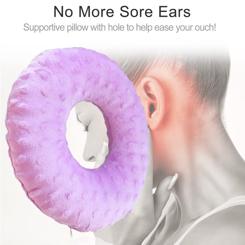 Heal n Hope Piercing Pillow Ear Pillows Donut with Hole for Ear Pain CNH, Piercing, Pain Relief Sleeping, Pressure Sore, Side Sleepers, Headphones Minky Dot Lavender  - Image 3