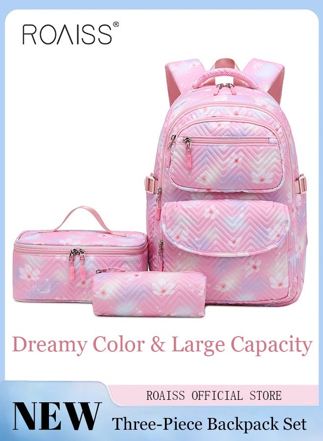 roaiss 3 Piece Backpack Set Large Capacity Waterproof and Wear Resistant Same Color Series Lunch Bag and Pencil Case Large Capacity Storage Scientific Storage Simple Style Short Distance Travel Bag Student Backpack Laptop Bag  - Image 1