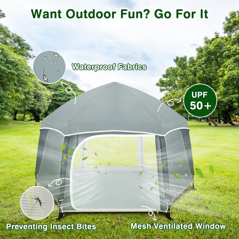 Zooawa Pop Up Playpen for Baby Portable Playpen for Babies and Toddlers with Removable SunShades 2 Side UV Covers Lightweight Outdoor Baby Playpen for Beach Home with Travel BagLight Gray - Image 3