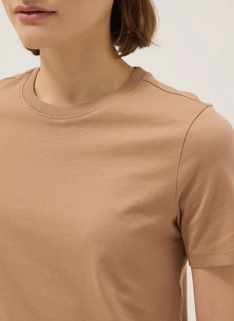 Ovs  OVS Brown Pure Cotton Crew Neck T-Shirt Regular Fit for Women | Best Price UAE