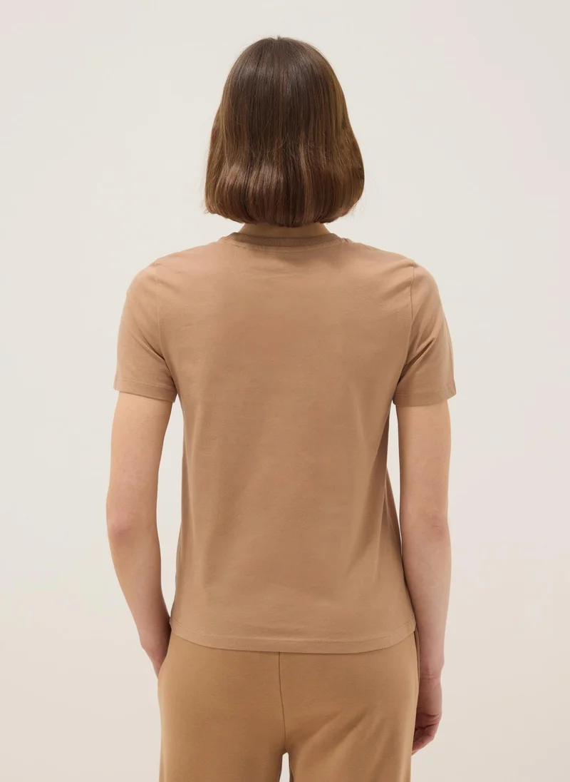 Ovs  OVS Brown Pure Cotton Crew Neck T-Shirt Regular Fit for Women | Best Price UAE