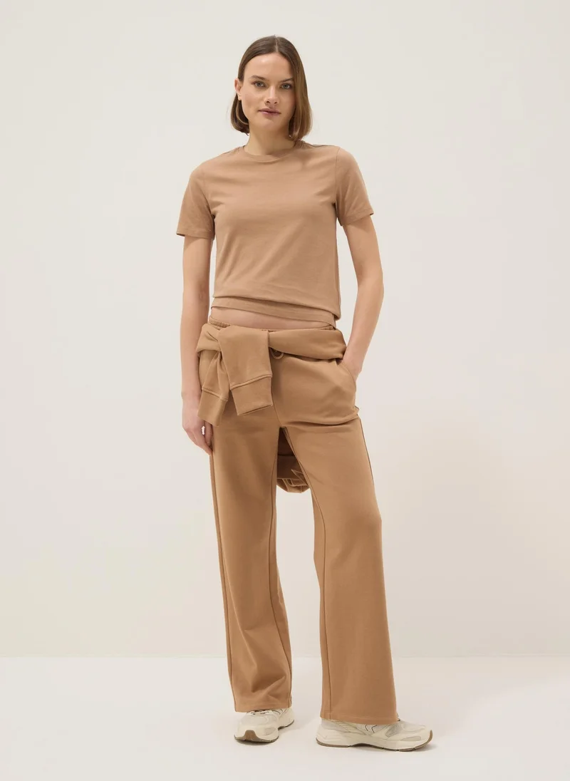 او في اس OVS Brown Pure Cotton Crew Neck T-Shirt Regular Fit