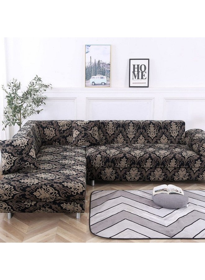 House of Quirk Universal Four Seater Sofa Cover Big Elasticity Cover for Couch Flexible Stretch Sofa Slipcover (Black/Brown Motif, 230-300cm) - Image 3