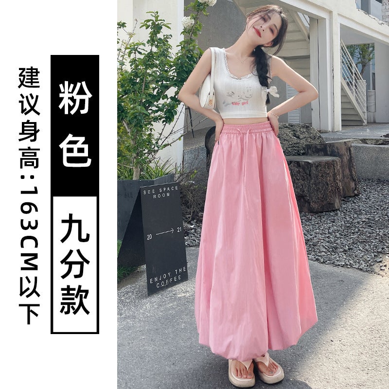 Grey Flower Bute Dress Womens Summer 2025 New High Waist Slim A- Line Umbrella Skirt Small Puff Lantern Skirt Pink [nine-point style]