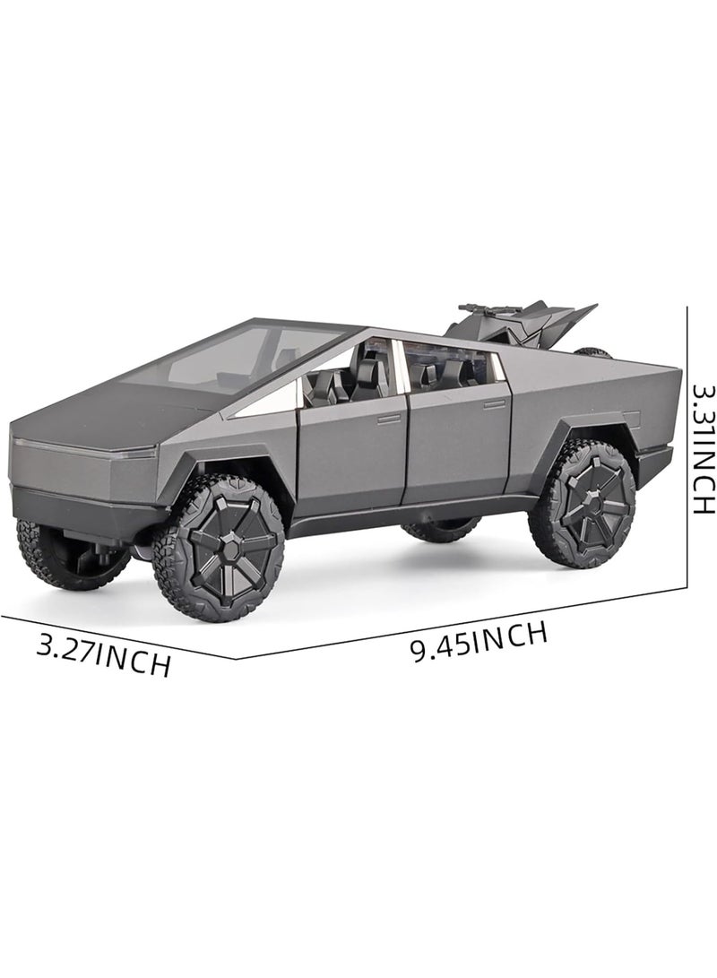سمارتكس لعبة سايبرترك دييكاست معدنية بمقياس 1:24 مع دراجة نارية RV - نموذج بيك آب رمادي داكن مع أضواء وصوت وآليات سحب للخلف وأبواب قابلة للفتح وباب خلفي، تتضمن مركبة رباعية الدفع - هدية مثالية للأطفال وهواة الجمع - Image 2
