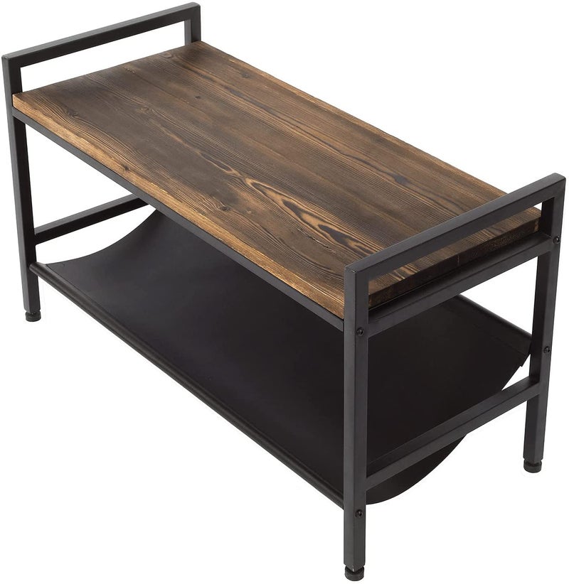 INDIAN DECOR INDIAN DECOR 45479 Shoe Storage Bench with Fabric Shelf Rack for Entryway Hall Mudroom Closet Compact 2Tier Organizer Unit for Wedges Flats Sneakers Wood Top Sturdy Metal Frame Black - Image 5