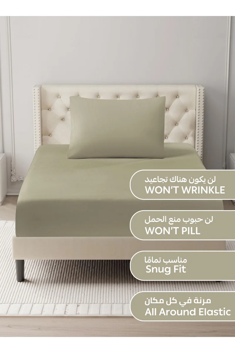 Donetella Bedding Fitted Sheet - Fits 120x200 Cm For Single Bed - 2 Pcs (1 Fitted Sheet and 1 Pillowcases) - 35 Cm Deep Pocket - Solid Bed Sheet