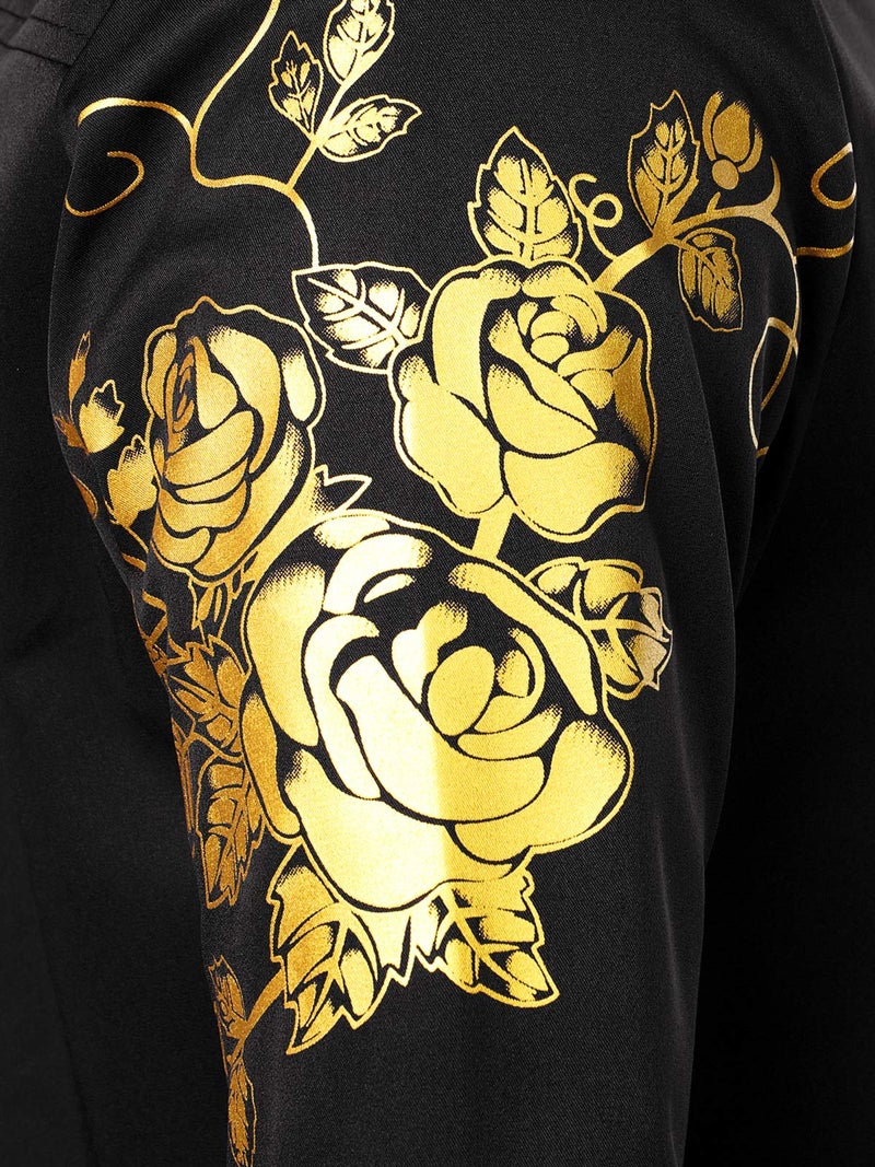 ZEROYAA Men's Hipster Rose Floral Printed Slim Fit Long Sleeve Button Up Party Dress Shirts ZZCL63 Black Gold X Large - Image 5