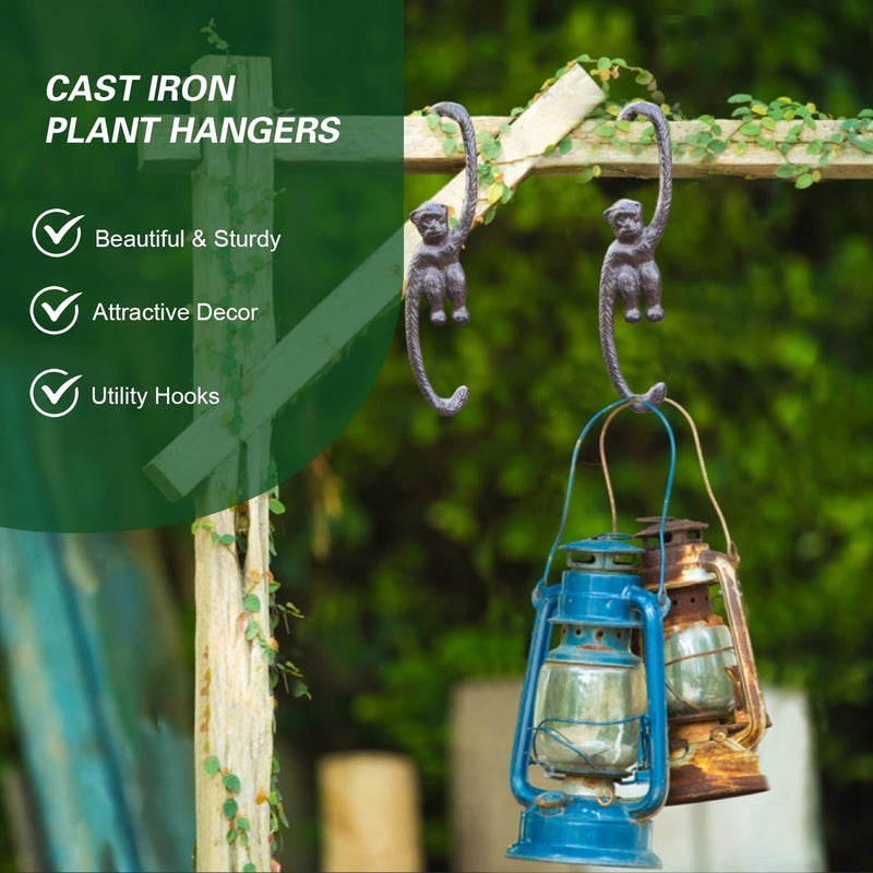 Sungmor Cast Iron Plant Hangers, 2PC Monkey Hooks, 7.9 Inch Large S Planter Hanger, Ceiling Extender Hooks for Hanging Plants, Flower Basket, Plant Pot, Macrame Plant Holder, Lantern, Windchime - Image 3