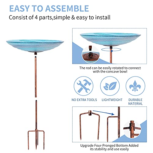 VCUTEKA Outdoor BirdBath Glass Bird Bath Garden Bird Feeder with Metal Stake - Image 5