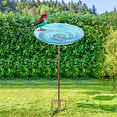 VCUTEKA Outdoor BirdBath Glass Bird Bath Garden Bird Feeder with Metal Stake - Image 2