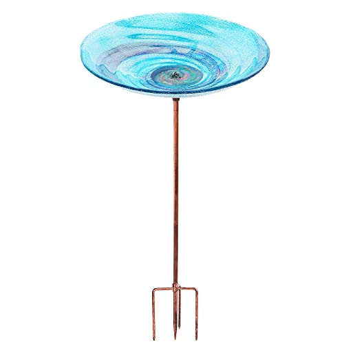 VCUTEKA Outdoor BirdBath Glass Bird Bath Garden Bird Feeder with Metal Stake - Image 1