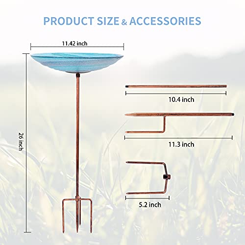 VCUTEKA Outdoor BirdBath Glass Bird Bath Garden Bird Feeder with Metal Stake - Image 4