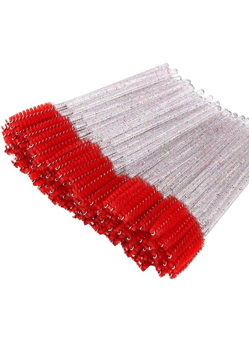 ORiTi ORiTi 50 Pcs Disposable Mascara Brushes Crystal Eyelash Wands Mascara Applicator Spooly for Eyelashes (Crystal-Red)  - Image 1
