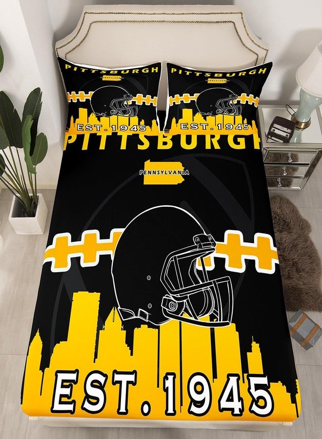 Erosebridal Boys Sports Fitted Sheet Twin Size,Football Helmet Bed Sheets,Blue Gray Rugby Bed Set,American Football Bedding Set with 1 Pillowcase,Yellow Black(Pittsburgh) - Image 1