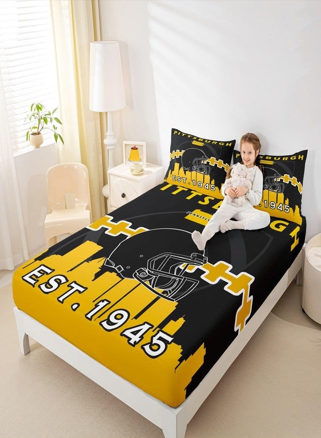 Erosebridal Boys Sports Fitted Sheet Twin Size,Football Helmet Bed Sheets,Blue Gray Rugby Bed Set,American Football Bedding Set with 1 Pillowcase,Yellow Black(Pittsburgh) - Image 3