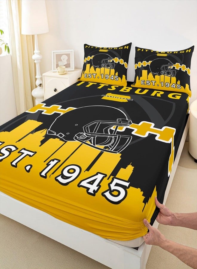 Erosebridal Boys Sports Fitted Sheet Twin Size,Football Helmet Bed Sheets,Blue Gray Rugby Bed Set,American Football Bedding Set with 1 Pillowcase,Yellow Black(Pittsburgh) - Image 4