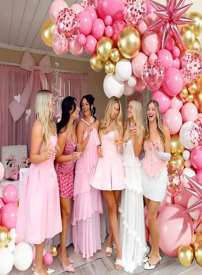 LANGASQUE Pink White Gold Balloon Garland Arch Kit, 140Pcs Hot Pastel Pink Gold White Confetti Balloons With Stars for Birthday Wedding Birdal Shower Gender Reveal Graduation Party Decorations - Image 3