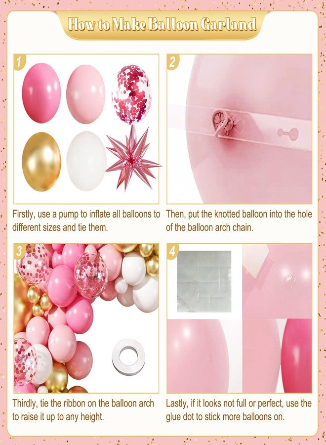 LANGASQUE Pink White Gold Balloon Garland Arch Kit, 140Pcs Hot Pastel Pink Gold White Confetti Balloons With Stars for Birthday Wedding Birdal Shower Gender Reveal Graduation Party Decorations - Image 5