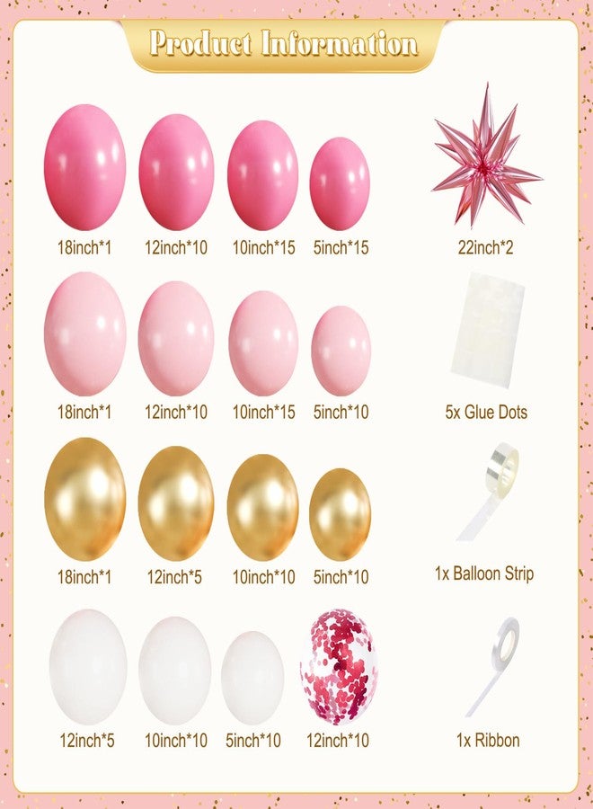LANGASQUE Pink White Gold Balloon Garland Arch Kit, 140Pcs Hot Pastel Pink Gold White Confetti Balloons With Stars for Birthday Wedding Birdal Shower Gender Reveal Graduation Party Decorations - Image 4