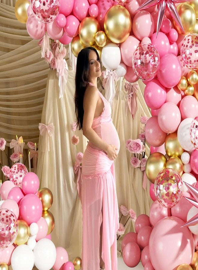 LANGASQUE Pink White Gold Balloon Garland Arch Kit, 140Pcs Hot Pastel Pink Gold White Confetti Balloons With Stars for Birthday Wedding Birdal Shower Gender Reveal Graduation Party Decorations - Image 2