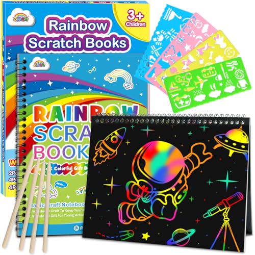 ZMLM Scratch Paper ArtCrafts Gift 2 Pack Rainbow Notebooks Supplies Toys Easter Basket Stuffers for 3 4 5 6 7 8 9 10 Years Old Girls and Boys Kids Valentines Day Birthday Party Games Blue - Image 1