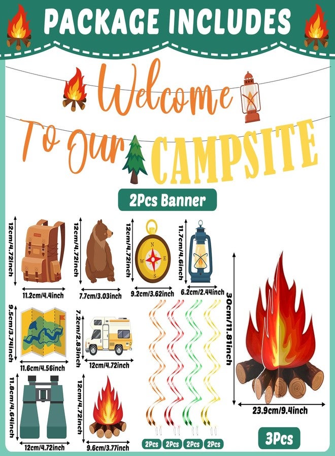Justforjoyful 13 قطعة من ديكورات حفلات Happy Camper ومغامرات التخييم والدوامات المعلقة، مرحبًا بكم في موقع التخييم، لافتة مركزية لمدفأة المخيم، موضوع التخييم، سقف VBS 2025، ديكور معسكر الأطفال، لوازم حفلات أعياد الميلاد - Image 2