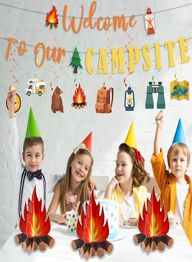 Justforjoyful 13 قطعة من ديكورات حفلات Happy Camper ومغامرات التخييم والدوامات المعلقة، مرحبًا بكم في موقع التخييم، لافتة مركزية لمدفأة المخيم، موضوع التخييم، سقف VBS 2025، ديكور معسكر الأطفال، لوازم حفلات أعياد الميلاد - Image 5